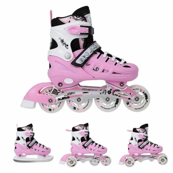 NILS EXTREME 16-25-030 : ΑΥΞΟΜΕΙΟΥΜΕΝΑ ΠΑΤΙΝΙΑ ROLLER NH 10905 ΣΕΤ 4 ΣΕ 1 INLINE SKATES ΡΟΖ MEDIUM 35-38