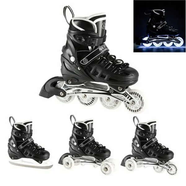 NILS EXTREME 16-25-054 : ΑΥΞΟΜΕΙΟΥΜΕΝΑ ROLLER NH 10905 ΣΕΤ 4 ΣΕ 1 INLINE SKATES ΜΑΥΡΟ LED Large (39-42)