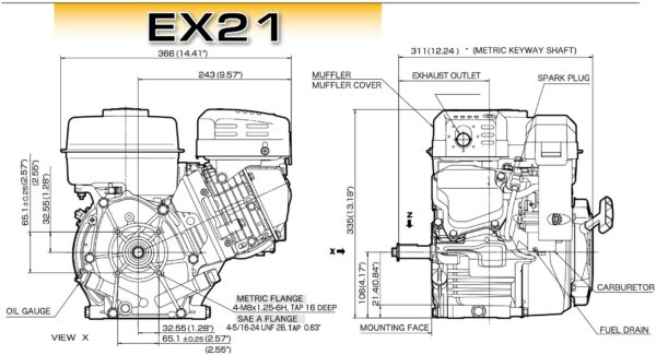 ROBIN EX21 DH : Κινητήρας Βενζίνης 7HP (Κώνος) 02EX210DF3043