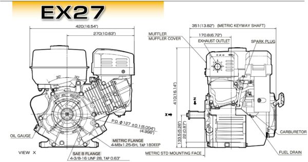 ROBIN EX27 DU : Κινητήρας Βενζίνης 9HP (Σφήνα) 02EX270F70016