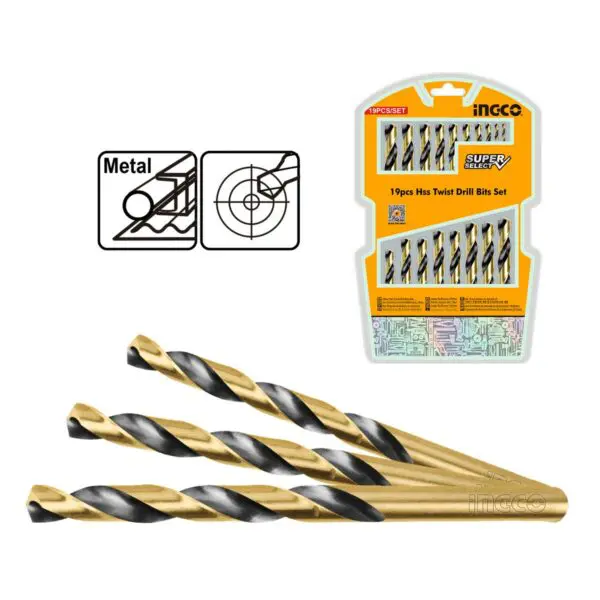 INGCO AKDB9190 : Τρυπάνια Μετάλλου HSS 1-10mm Σετ 19 τεμ.
